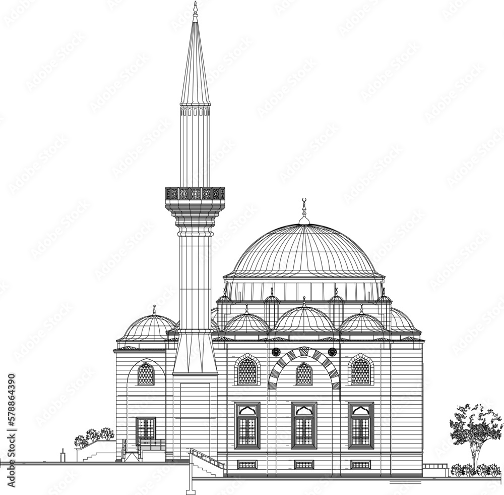 sketch vector illustration of the holy mosque of muslims a place of prayer