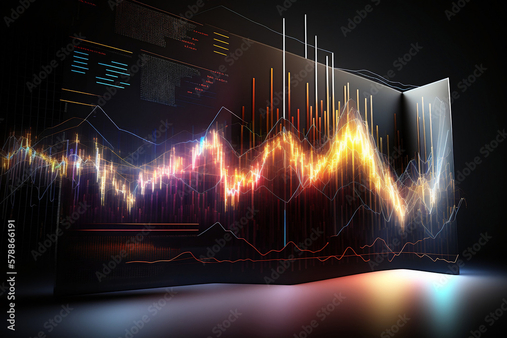Stylized trading chart. Includes bar graph and hints of candlestick ...