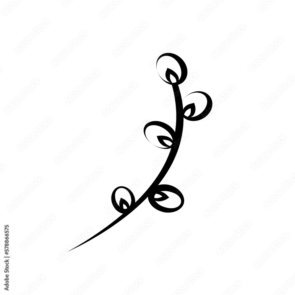 Linear willow twig in doodle style Linear willow twig in doodle style