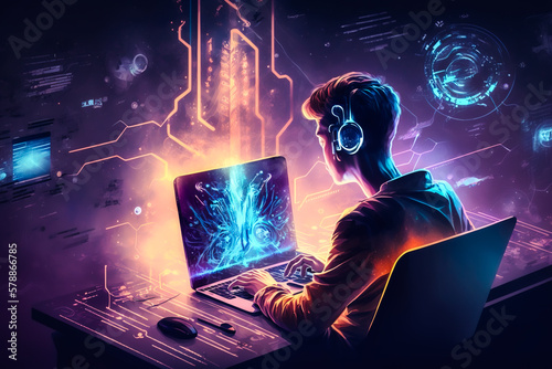 person with laptop, hacker, Generative AI.