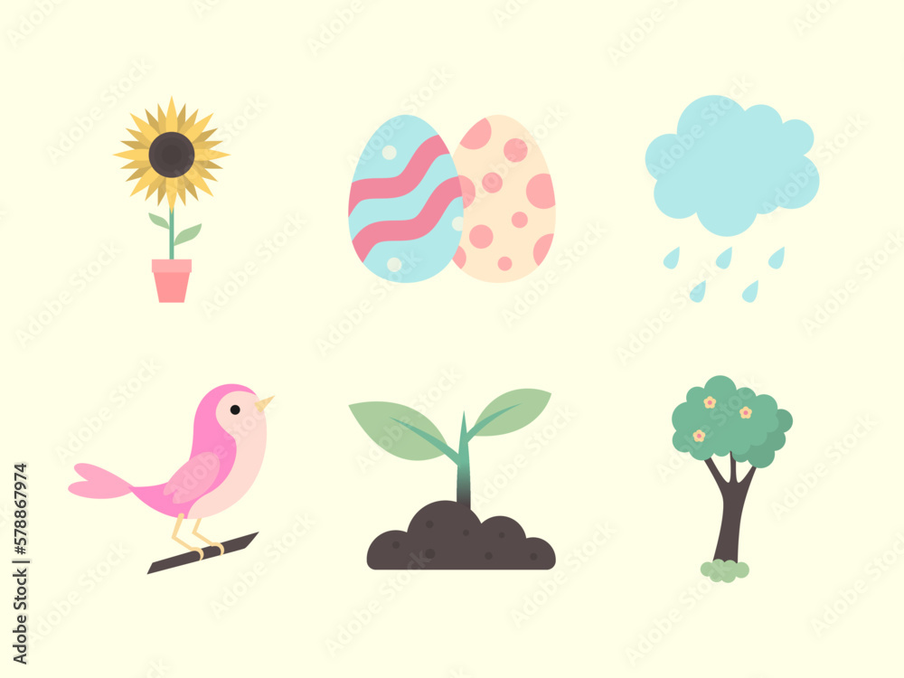 Flat Elements of Spring Season Vector Illustration.