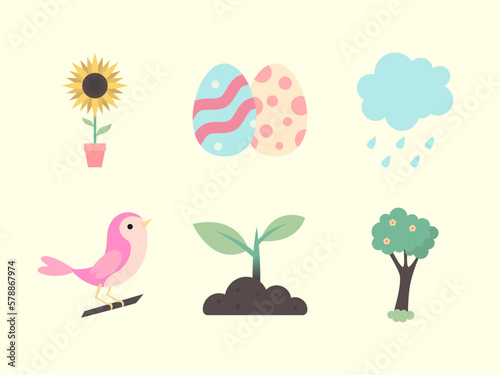Flat Elements of Spring Season Vector Illustration.