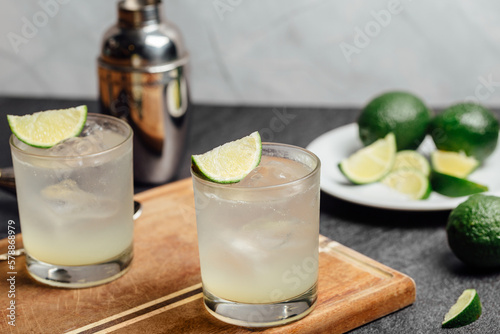 Gin lime and soda refreshing cocktail