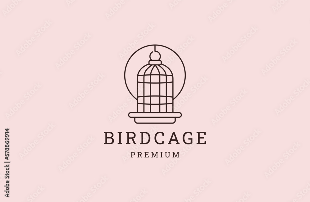 Bird cage logo design template with line art.