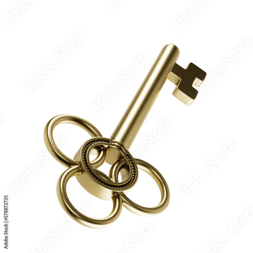 Golden sceleton key. 3D rendering