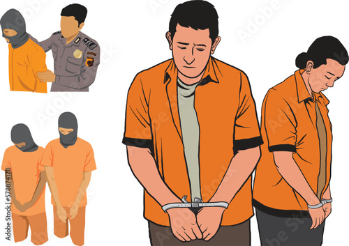 set of arrested criminals illustration