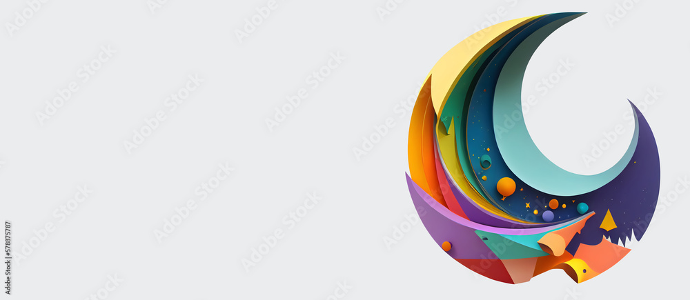 Obraz premium 3d islamic crescent lunar colorful moon suitable for copy space. generative ai