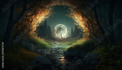 Beautiful moon in a natural forest