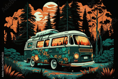 bus on the forest road
