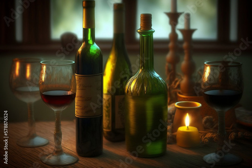 wine bottle and glass on the table