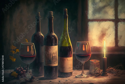 still life with wine and bottle