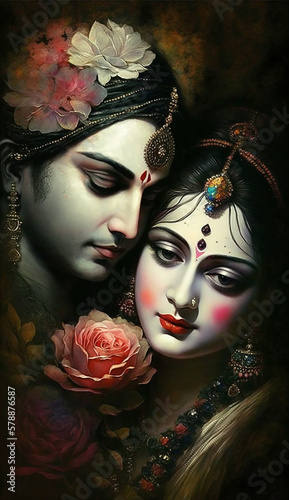 Shree Krishna and Radha illustration, Generative ai