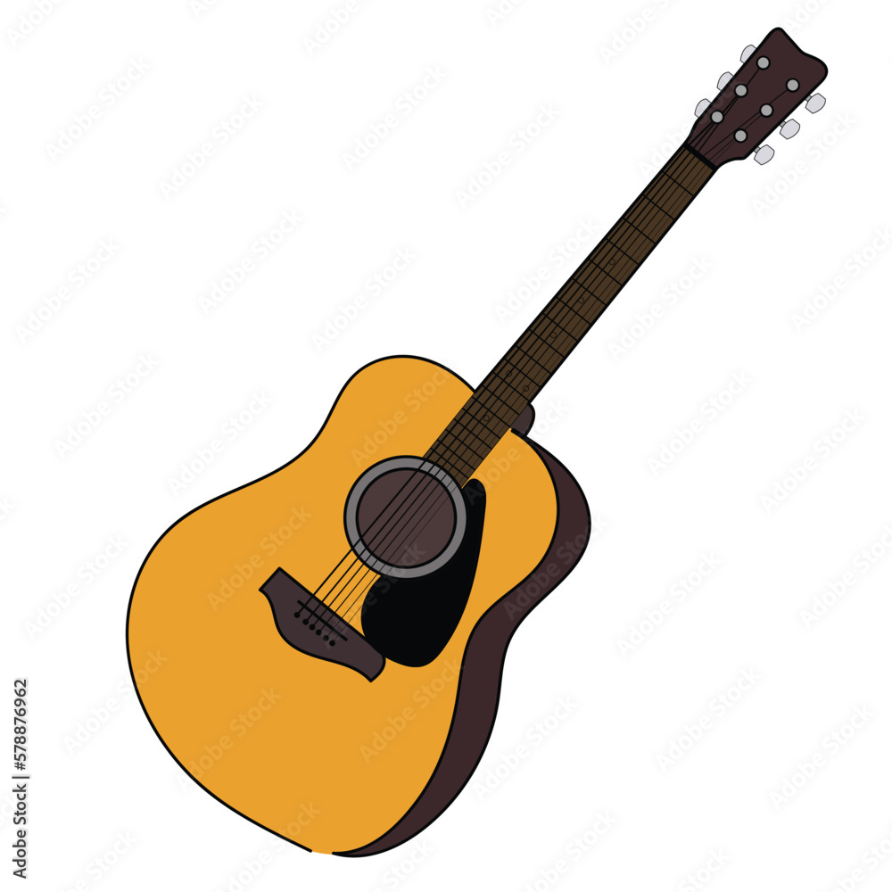 Guitar lines.
Painting of an acoustic guitar. Illustrator drawing. White background. Guitar for painting.