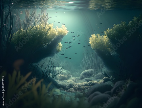 beautiful underwater scenery, underwater background wallpaper, Generative AI
