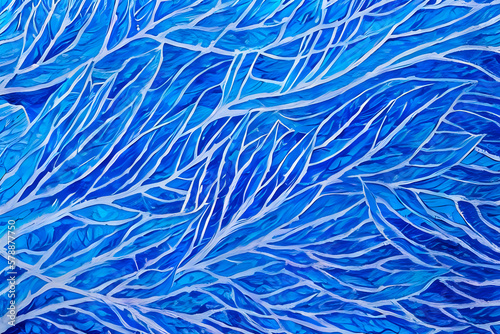 watercolor drawing of a frosty pattern on glass, winter hand drawn blue background, generative ai
