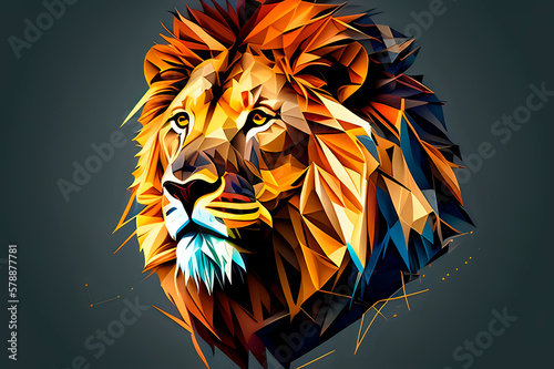 polygonal portrait of a lion on a simple background, a lion made of triangles and geometric shapes, generative ai
