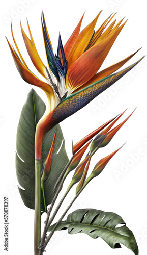 isolated bird of paradise flower photo, spring, illustration, transparent background, png, horizontal, vertical, generative ai photo