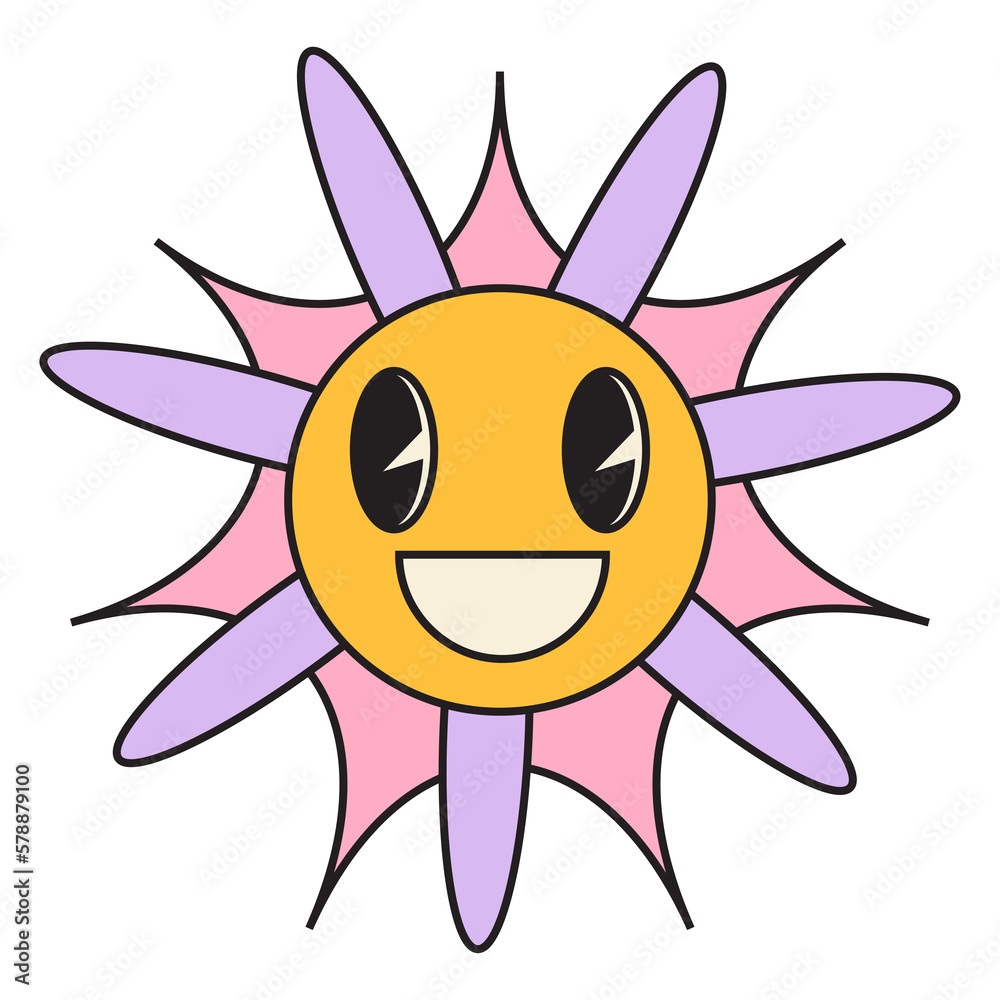 Groovy flower cartoon characters. Funny happy daisy with eyes and smile. Groovy flower cartoon characters. Funny happy daisy with eyes and smile.