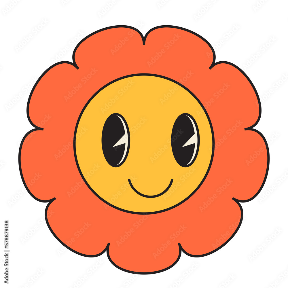 Groovy flower cartoon characters. Funny happy daisy with eyes and smile. Groovy flower cartoon characters. Funny happy daisy with eyes and smile.