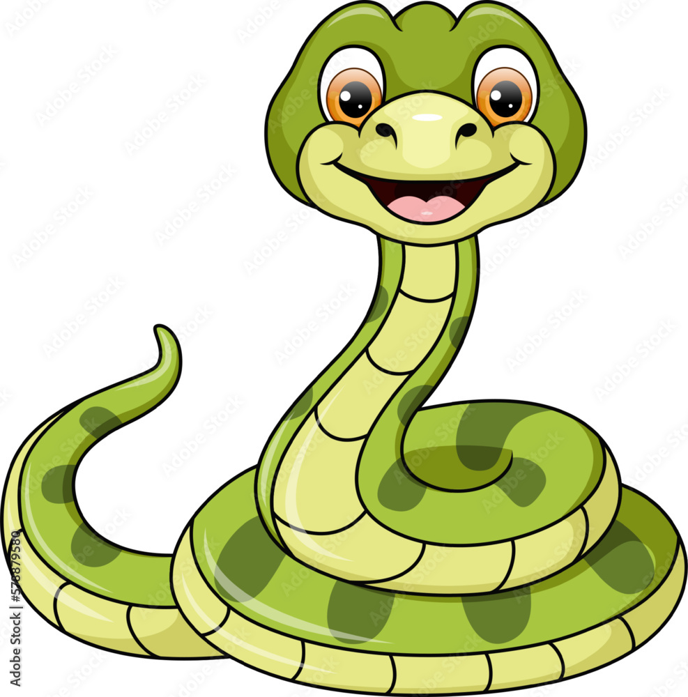 Fototapeta premium Cute green snake cartoon on white background