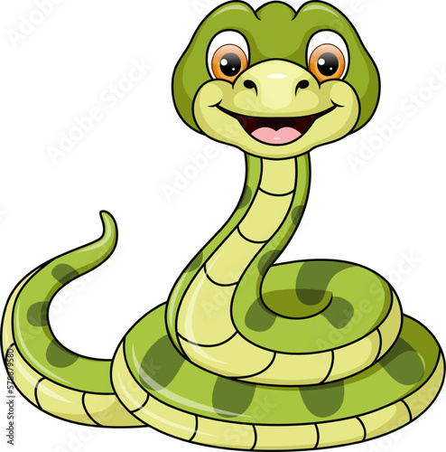 Cute green snake cartoon on white background