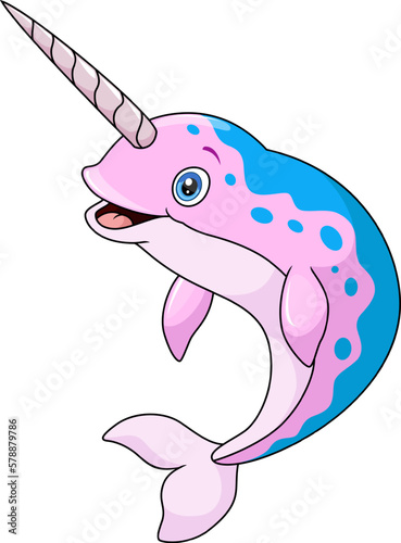 Cute narwhal cartoon on white background