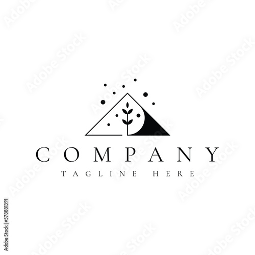 abstract mountain leaf logo design