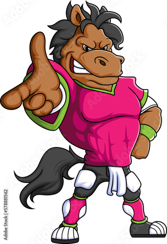the horse mascot of American football complete with player clothe