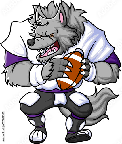 the wolf mascot of American football complete with player clothe