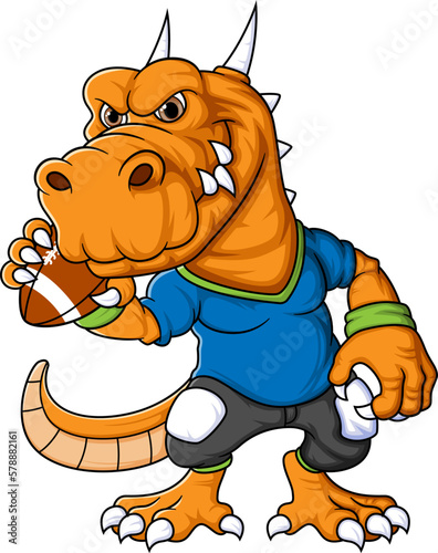 the dinosaur mascot of American football complete with player clothe