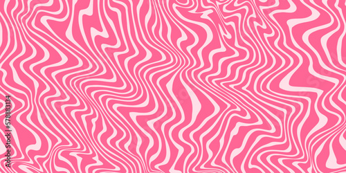 Retro groovy background. Pink wavy vintage psychedelic wallpaper. Trippy pattern, cover, poster in 60s or 70s style. Liquid hippie texture. Vector