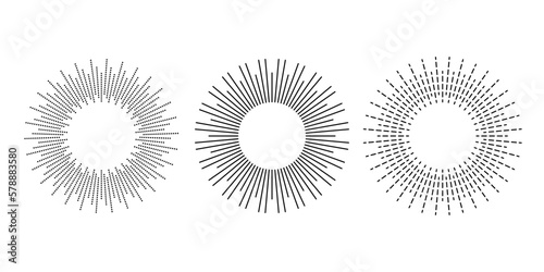Sunburst frames set. Retro sun light rays element collection. Vintage radial rays, sunbeams, firework or explosion for emblem, logo, tag, stamp, banner. Vector design elements 