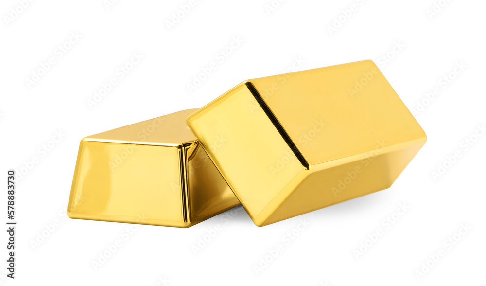Two shiny gold bars isolated on white
