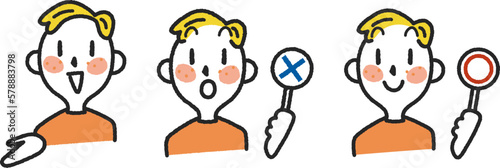 さまざまな事例に対してサジェスチョンする小学生たち　セット　イラスト素材							
