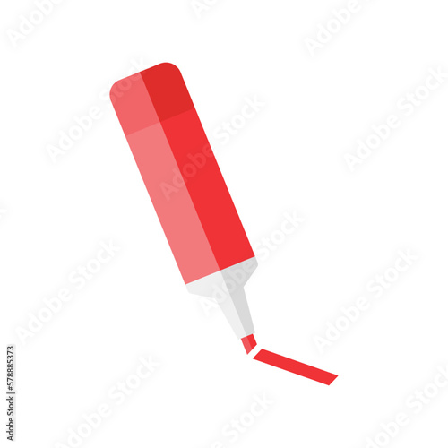 Highlighter vector illustration on white background. Red highlighter can draw highlights in textbooks or note. School or office supplies and stationery.