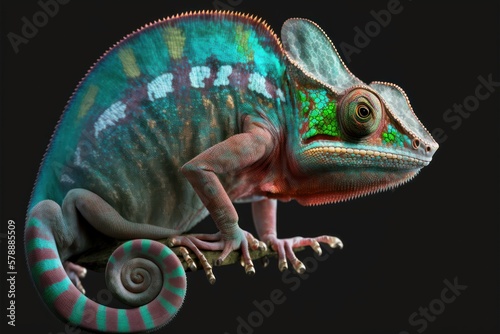 Color-changing lizard, exotic tropical pet, endangered chameleon, amouflage master, zoological marvel, adaptive lizard, GENERATIVE AI photo