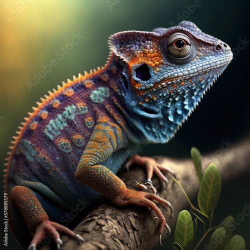 Color-changing lizard, exotic tropical pet, endangered chameleon, amouflage master, zoological marvel, adaptive lizard, GENERATIVE AI photo