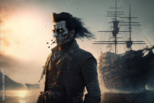 horror pirat with pirat boat Generative AI photo