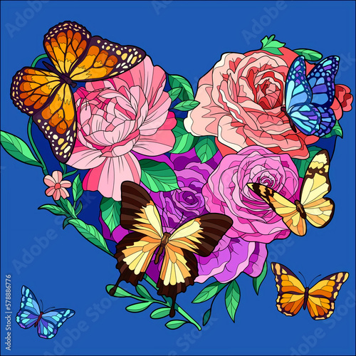 illustration of butterflies and flowers