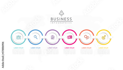 Circular Connection Steps business Infographic Template with 6 Element