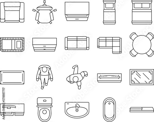 floor plan interior furniture icons set vector