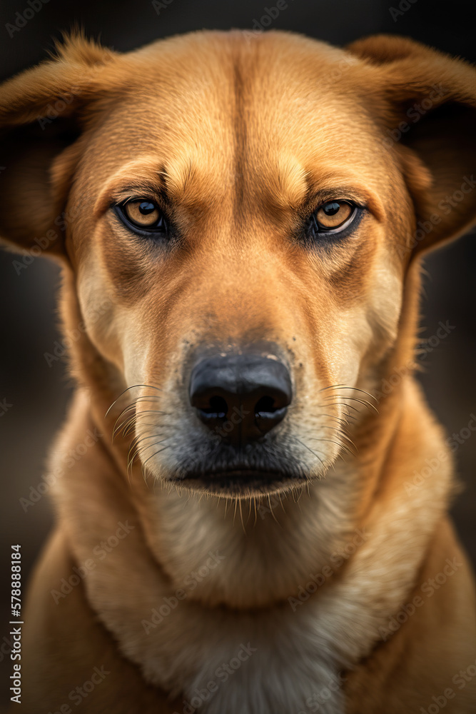 Close-up realistic portrait of a mixed breed dog looking directly at the camera. Close-up realistic portrait of a mixed breed dog looking directly at the camera.