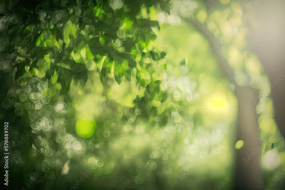 Abstract green nature park background in spring/summer with sunlight blur. Photo generative AI