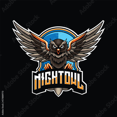 Vector owl mascot logo for sport and esport isolated