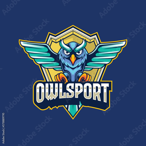 Vector owl mascot logo for sport and esport isolated