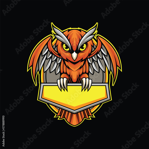 Vector owl mascot logo for sport and esport isolated