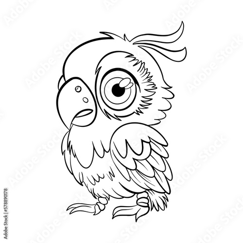 Coloring mascot with parrot character, cartoon illustration