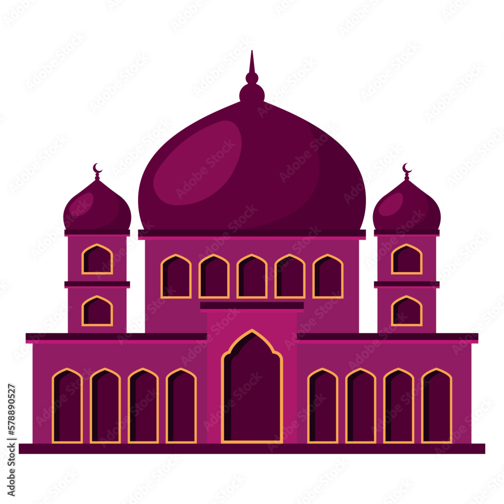 Cute Mosque icon animated cartoon vector illustration for islamic element decoration