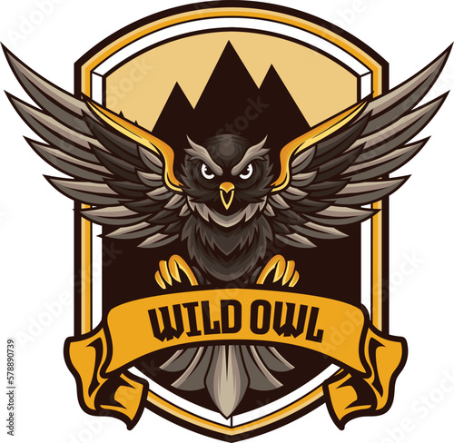 Vector owl mascot logo for sport and esport isolated