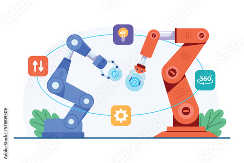 Machine learning vector illustration. Industrial robot vector illustration.